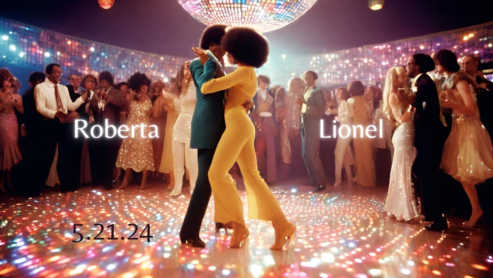 1970s couple dancing on a disco floor